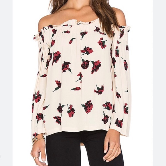 Ganni longsleeve off shoulder blouse | Carnation print - Picture 1 of 4